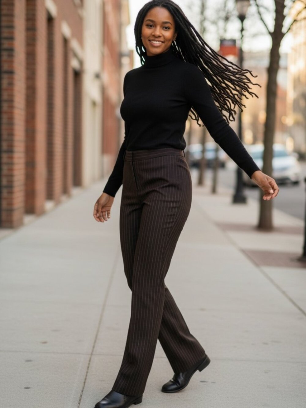 STYLE & Co. Women s Stretch Petite Brown Pinstripe Dress Pants, Size 12P